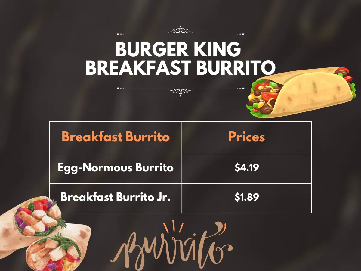 Burger King Breakfast Burrito Menu